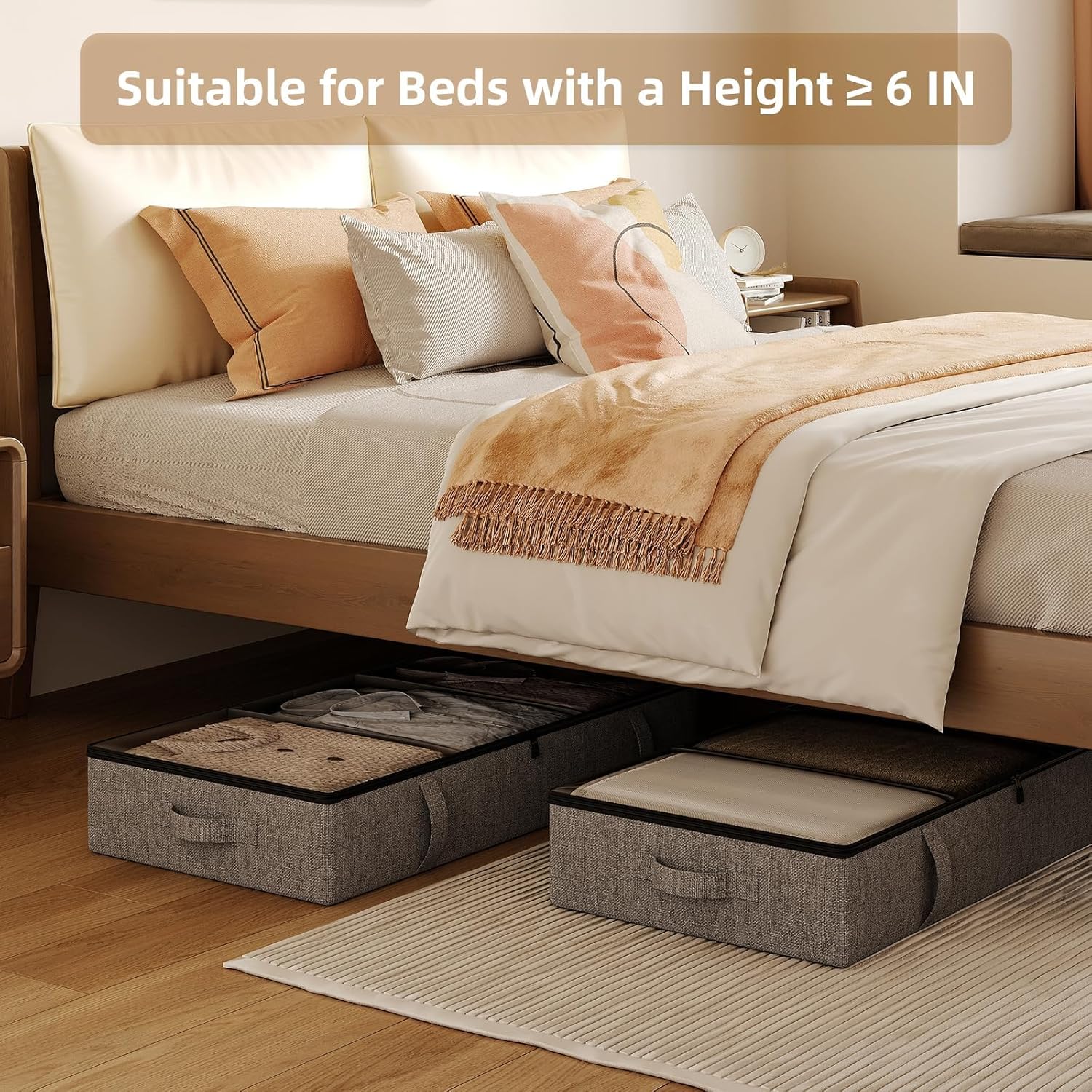 Vailando Storage Containers, 6 Inches Tall 60L Underbed Storage Bins with Dividers & Sturdy Handles & Reinforced Sidewalls, Closet Organizer for Clothes, Blankets, Seasonal Items, Dark Gray, 2-Pack