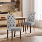 Dining Chairs Set of 2, Button Tufted Parsons Upholstered Chairs with Solid Wood Legs, Mordern Fabric Kitchen Chairs for Dining Room，Light Grey