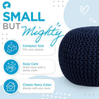 BIRDROCK HOME Round Pouf Ottoman Foot Rest - 18.5”x18.5”x15” Boho Compact Comfortable Soft Cotton Braided Foot Stool with Bean Bag Filling for Living Room, Bedroom, or Nursery (Navy)