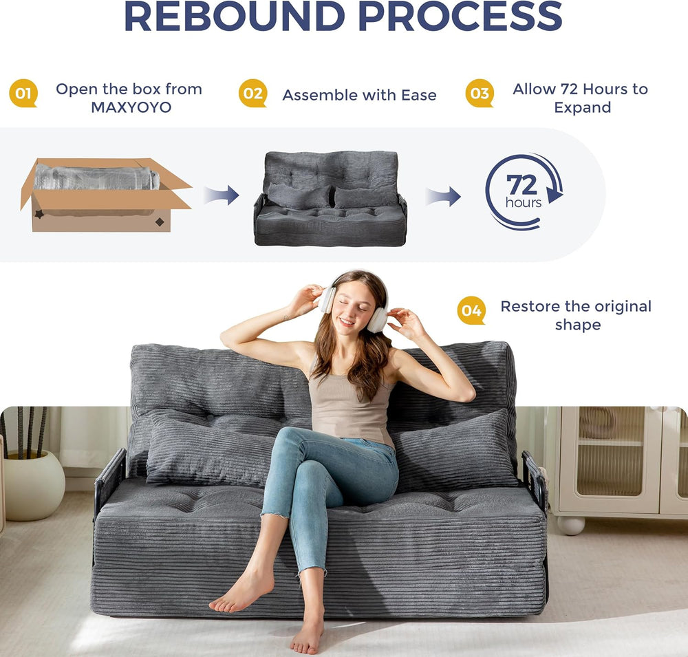 MAXYOYO Adjustable Folding Sofa Bed Couch with 2 Pillows, Dark Grey | Multi-F...
