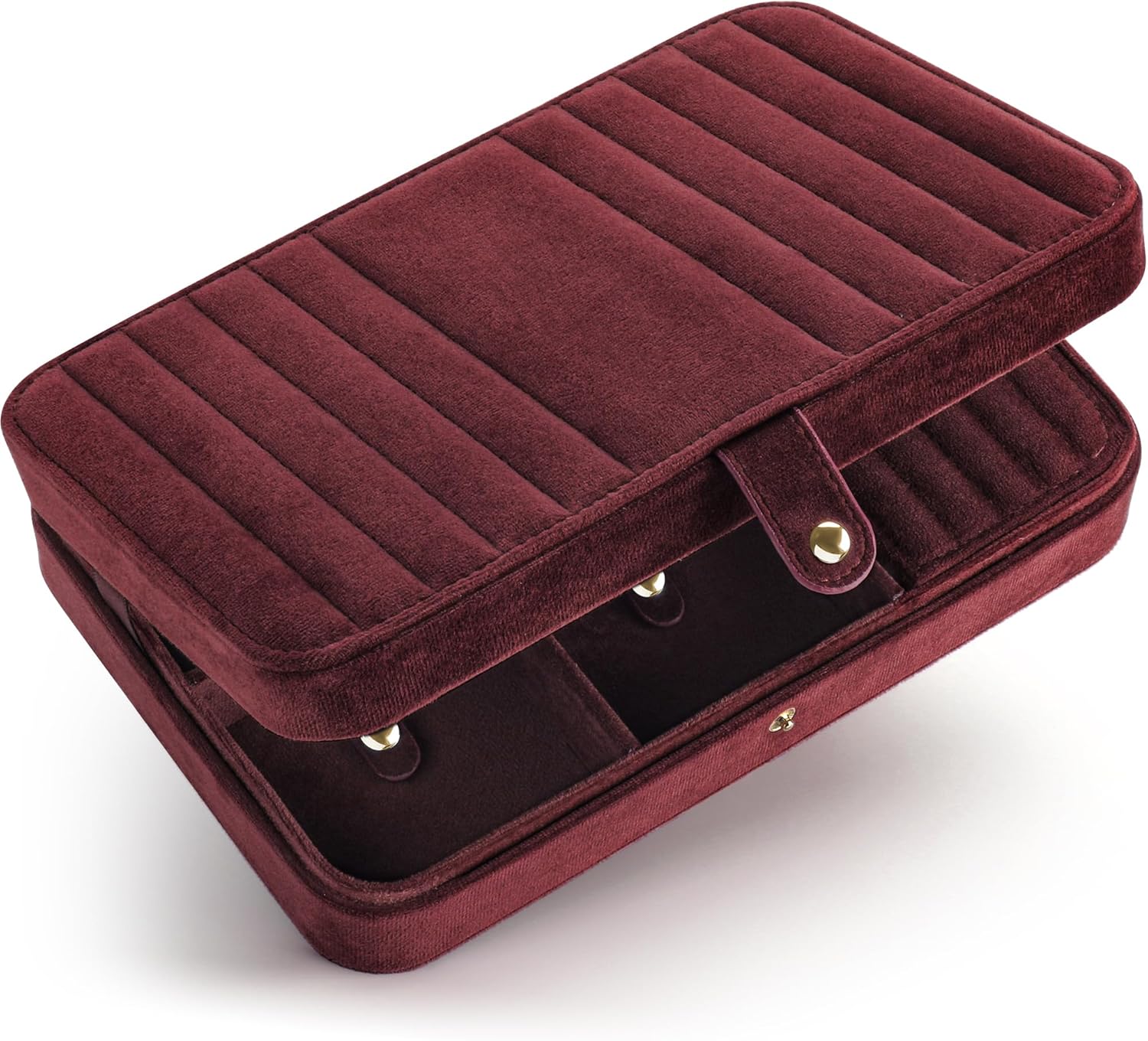 VELORIA Jewelry Box, Premium Velvet Travel Jewelry Organizers And Storage, Dust-Proof, Scratch-Resistant Jewelry Case for Necklaces Bracelets Bangle, Portable Luxury Gift for Women & Girls (Dark Red)