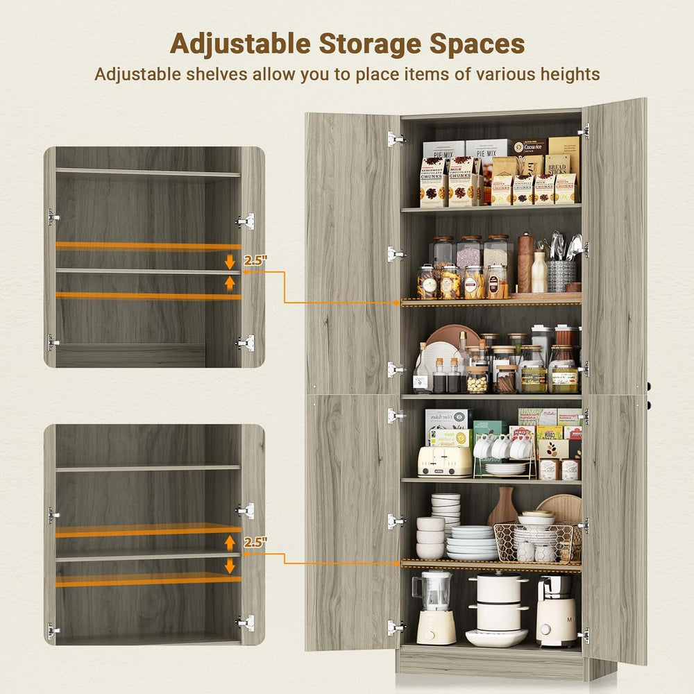 Cyclysio 80" Kitchen Pantry Cabinet with 3 Drawers, 47" Wide Arched...