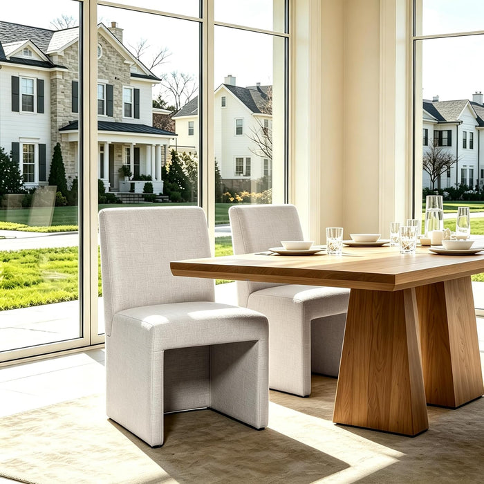 RNKSFX Beige Upholstered Dining Chairs Set of 2, Kitchen & Dining Room Chairs, Mid Century Modern Chairs, Linen Dining Chairs with Wooden Frame, Fabric