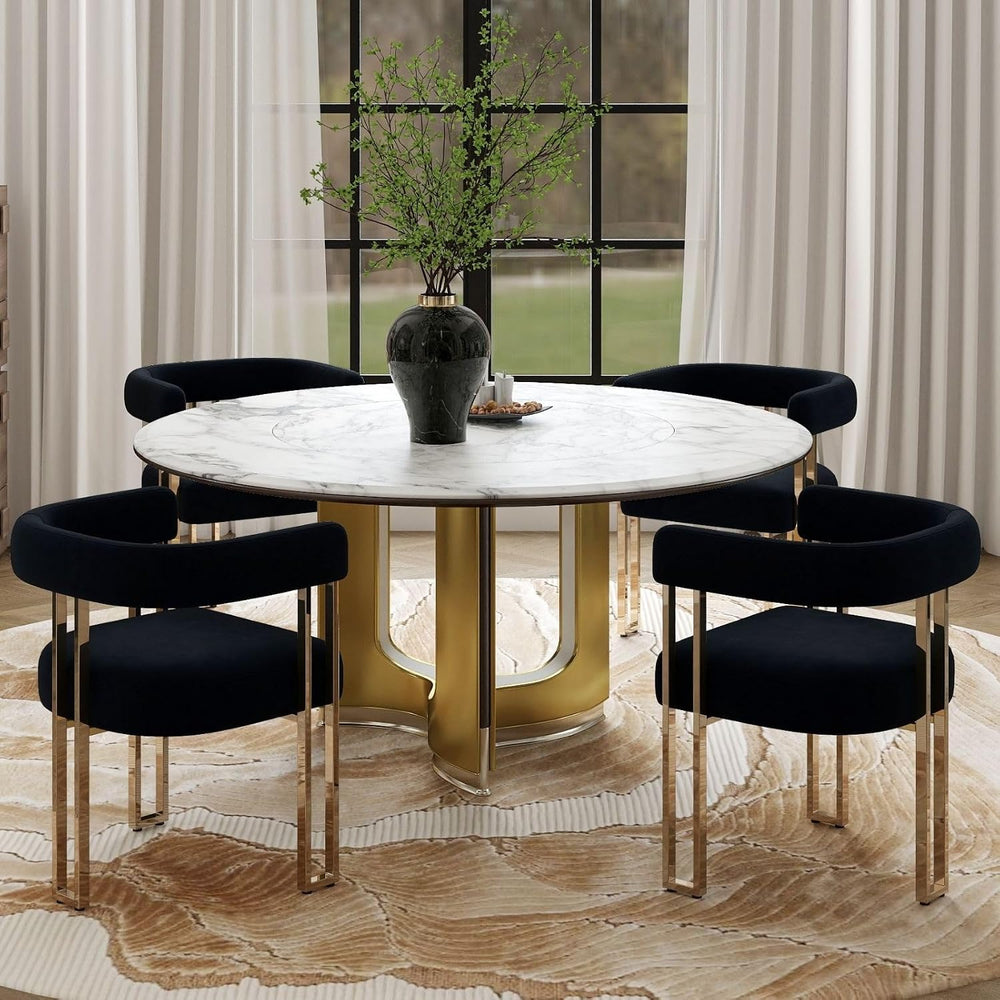 Hyfirm Set of 4 Black and Gold Modern Dining Chairs, Velvet Upholstered Barre...