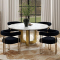 Set of 4 Black and Gold Modern Dining Chairs, Velvet Upholstered Barrel Armchairs with Metal Legs for Kitchen Island, Mid Century Accent Chairs for Dining Room Living Room, Open-Back