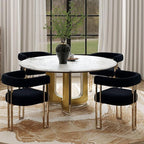 Set of 4 Black and Gold Modern Dining Chairs, Velvet Upholstered Barrel Armchairs with Metal Legs for Kitchen Island, Mid Century Accent Chairs for Dining Room Living Room, Open-Back