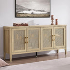 SICOTAS TV Stands for Living Room Bedroom - Farmhouse Entertainment Center TV Console with 4 Doors Cabinet, 59" Television Stands Media Console Credenza for 45 50 55 60 65 Inch TVs, Light Walnut