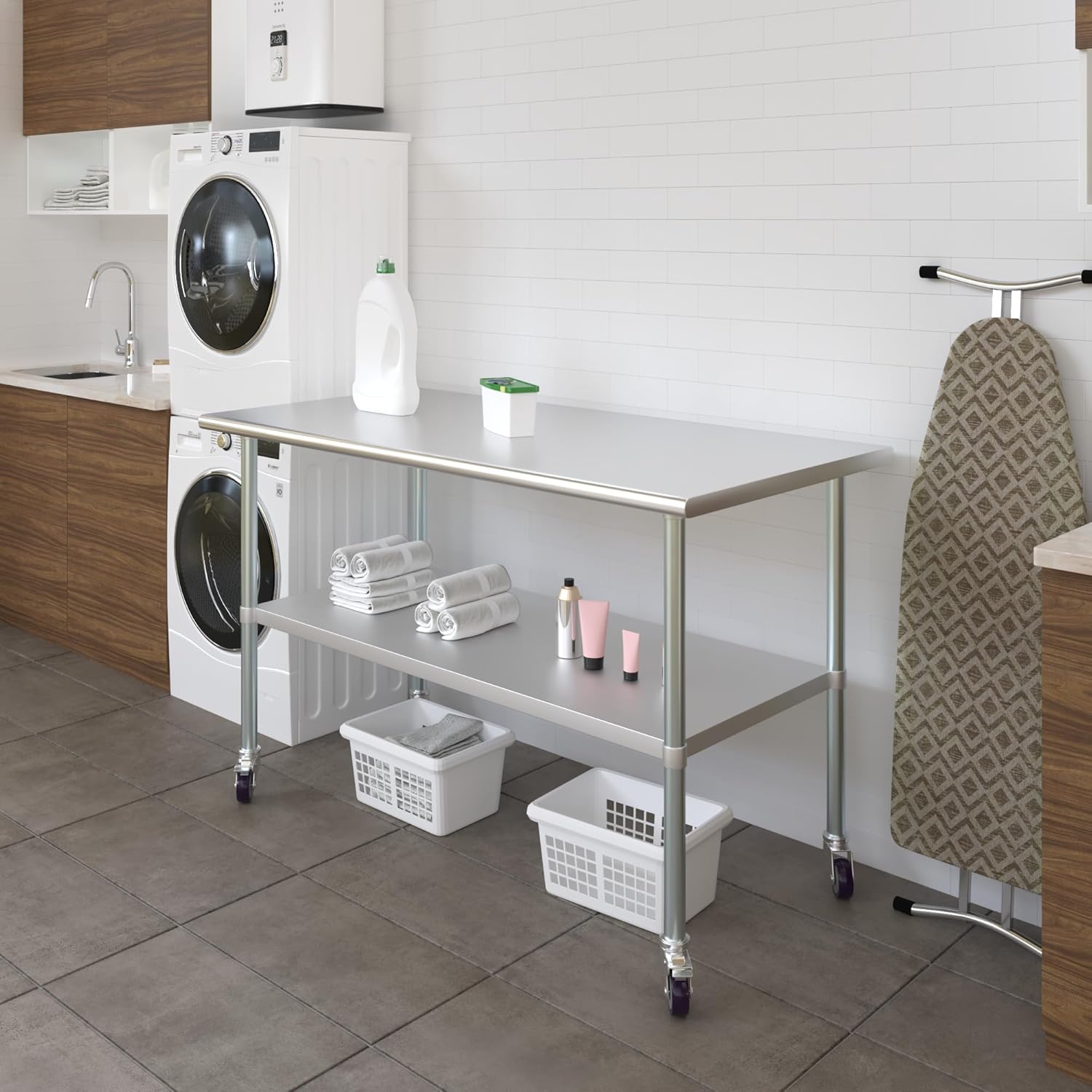 AmGood 30" x 60" Stainless Steel Work Table with Casters | Heavy Duty Metal Utility Table On Wheels | Kitchen Island Cart