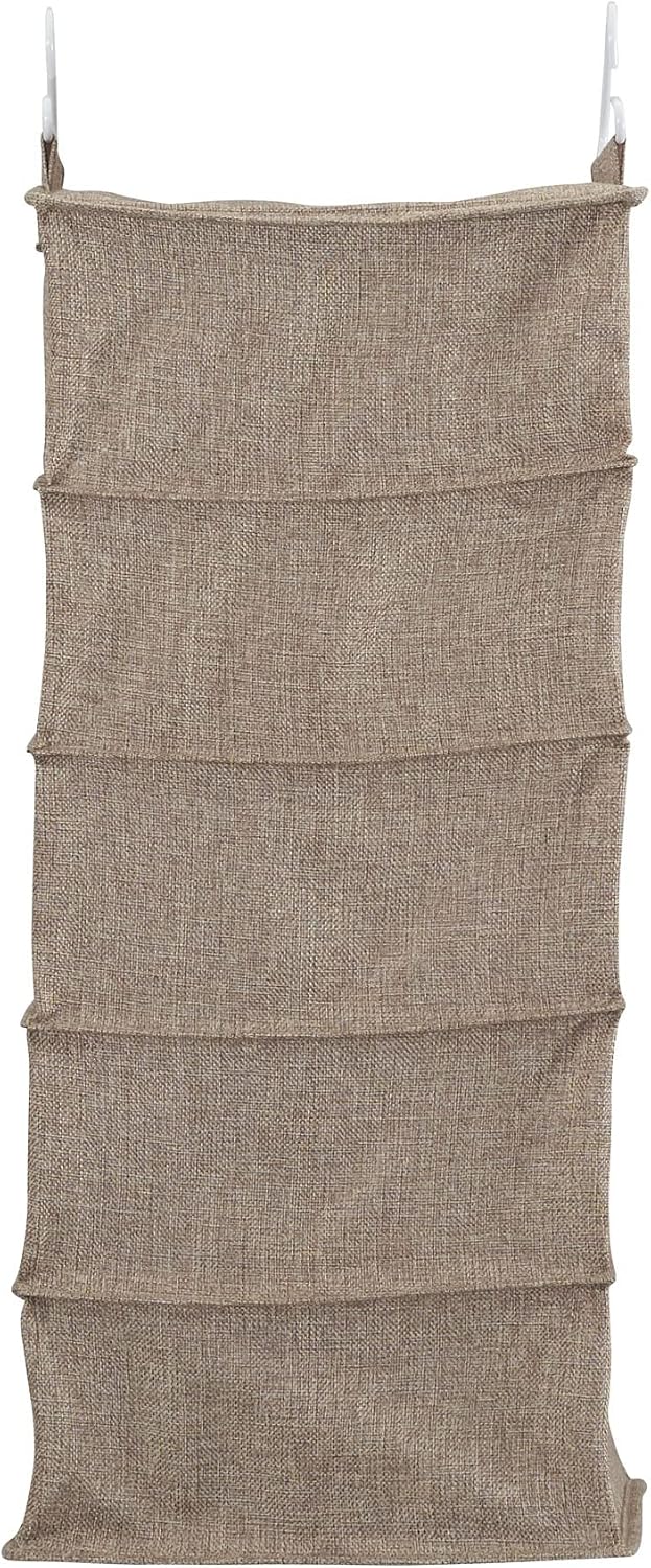 Household Essentials 10‑Pocket Hanging Shoe Organizer with Side‑by‑Side Canvas Storage and 2 Hooks for Support, Beige