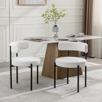 Boucle Dining Chairs Set of 6, White Dining Chairs with Upholstered Seat and Round Back, Mid-Century Modern Kitchen Chairs for Dining Room, Restaurant