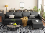 EASE MOOSE Faux Leather Sectional Couch with Storage,Black U Shaped Faux Leather Modualr Sofa Couch，with Storage