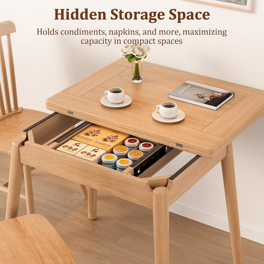 Solid Wood Small Dining Table, 23.6"L-47.2"L Expandable Kitchen Tab...