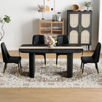 TesNus Modern Dining Table Set for 4, 67'' Black Dining Table Set with 4 Upholstered Metal Chairs, 3.5'' Oval Wood Top and Matte Black Pedestal Base, Rounded Corners Kitchen & Dining Room Table Set