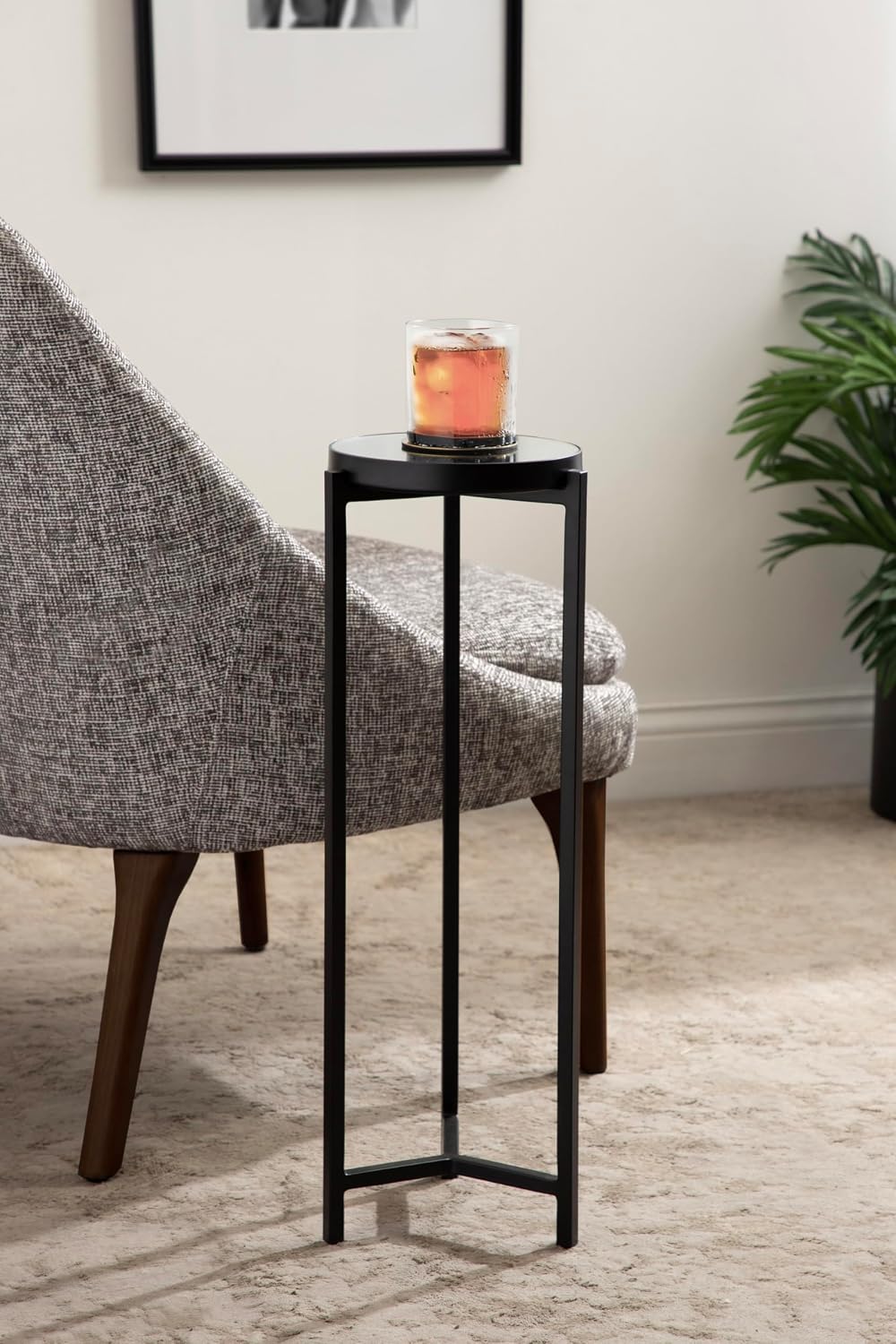 Kate and Laurel Aguilar Modern Mirrored Round Drink Table, 9 x 9 x 23, Black,...