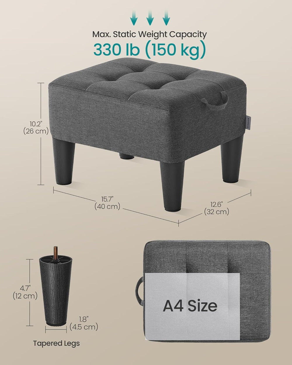 SONGMICS Foot Stool with Legs, Small Footstool Ottoman, Linen-Look Fabric Sea...