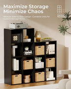 GTPLAYER 8-Cube Storage Organizer, Fits 11" Bins, Vertical or Horizontal Use, Opening Bookshelf, Partial Back Panels, Stackable Design Bookcase, for Living Room, Media Console, Hallway, Black