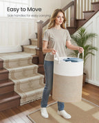 SONGMICS Laundry Hamper, Cotton Rope Laundry Basket with Handles, for Children, Toys, Clothing, Living Room, Bedroom, 21.1 Gallons, 15.7 x 15.7 x 23.6 Inches, White and Grayish Brown URLH062LZ01