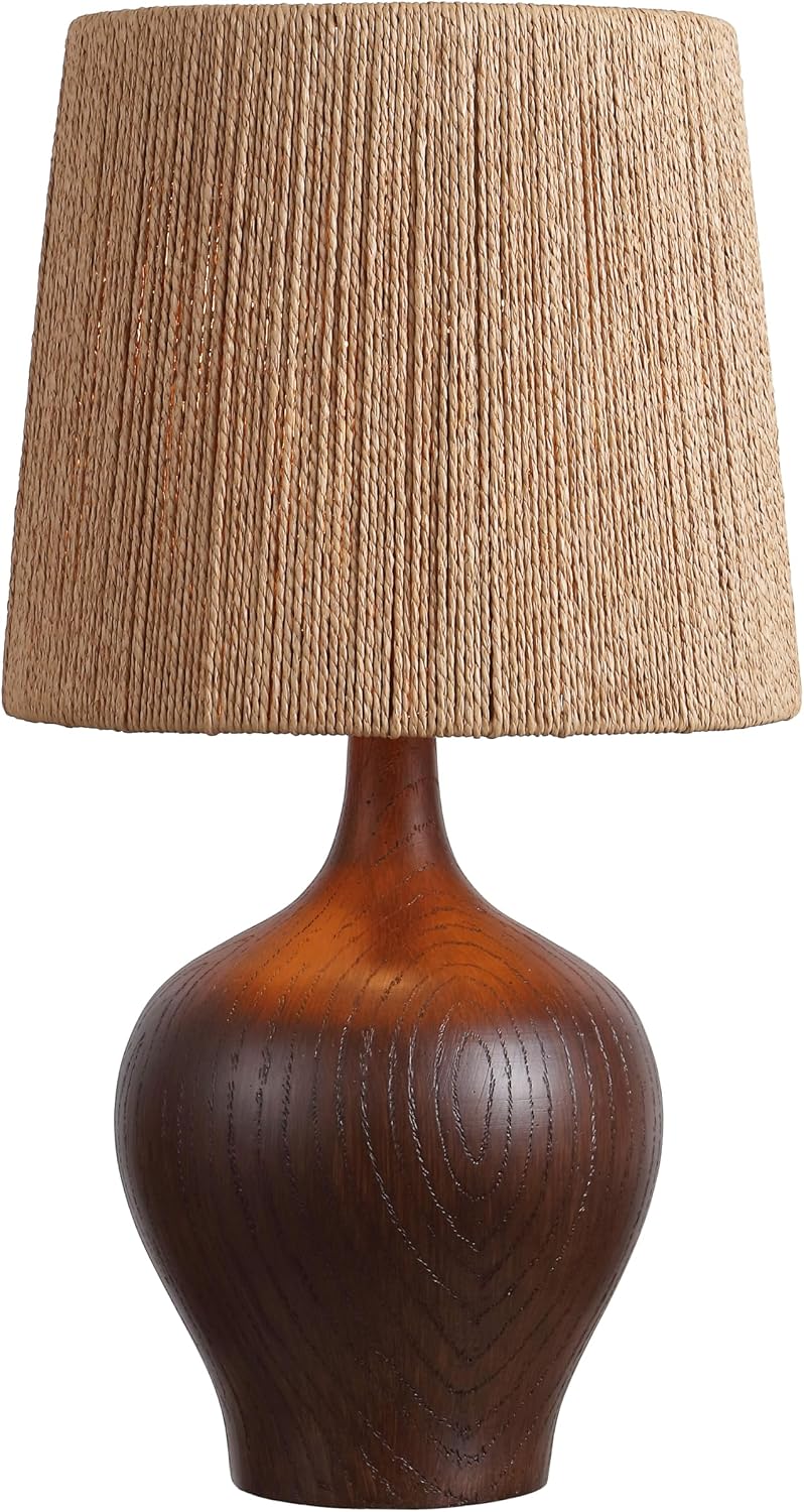 JONATHAN Y Eben Farmhouse Gourd Table Lamp 23", Dark Brown Wood Finish