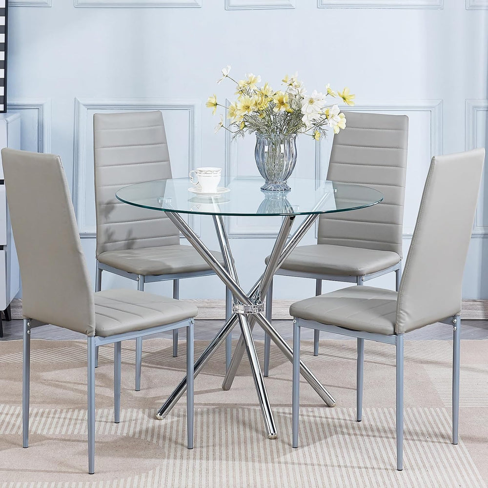 5 Pieces Round Dining Room Set for 4 Contemporary Glass Kitchen Table with 4 ...
