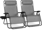 Best Choice Products Set of 2 Extra Wide Adjustable Steel Mesh Zero Gravity Lounge Chair Recliners w/Pillows and Cup Holder Trays - Ice Gray