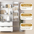 Freestanding Storage Cabinet with 2 Dawers, 2 Shelves, 2 Double Door with 6 Shelves, Rectangular Kitchen Pantry, Modern Minimalist, for Living Room, Dining Room, White