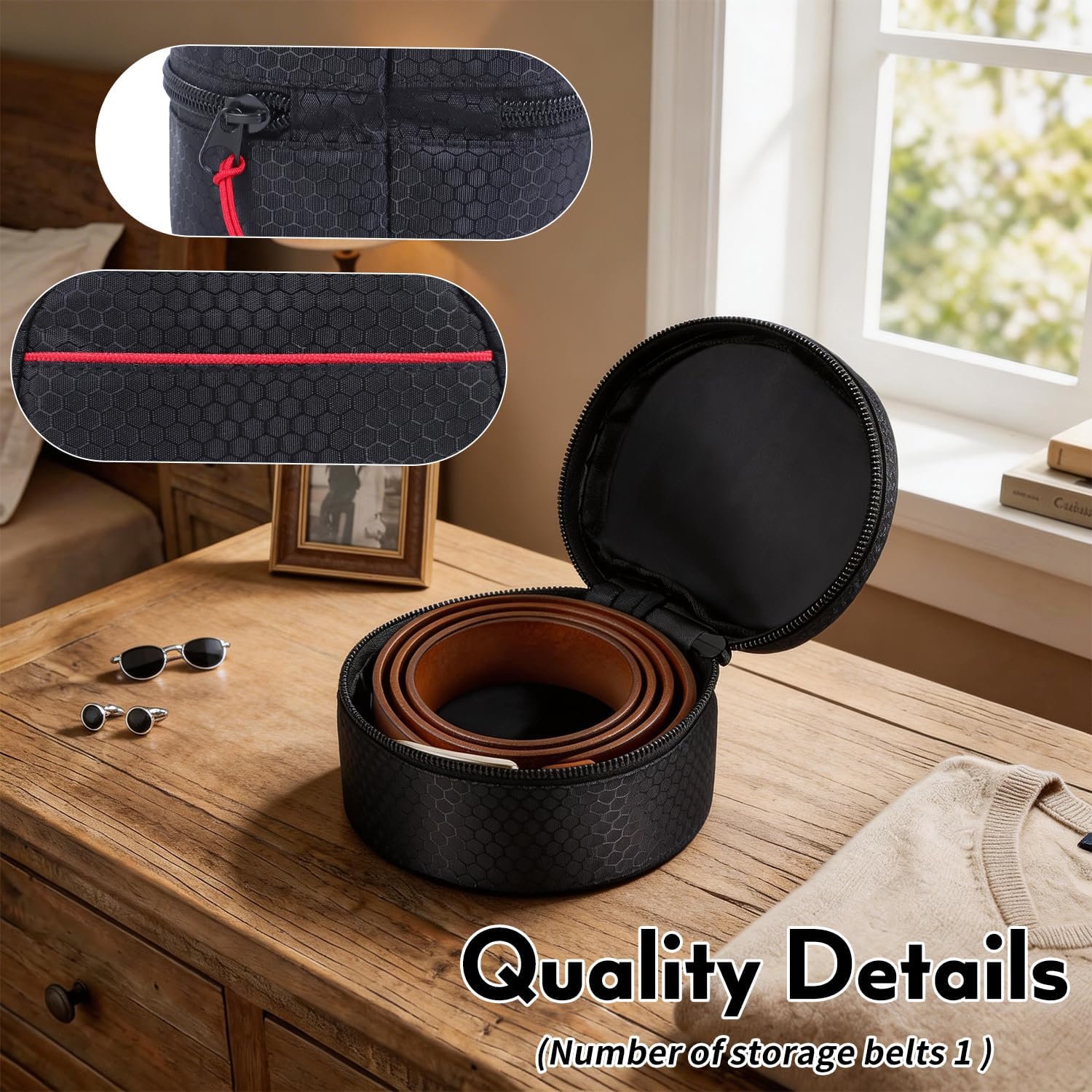 Belt Organizer Case,Travel Belt Storage Holder for Closet Drawer,Display Case for Belts,Ties,Portable Container Storage Holder,Height 2.6inch(Bag Only)