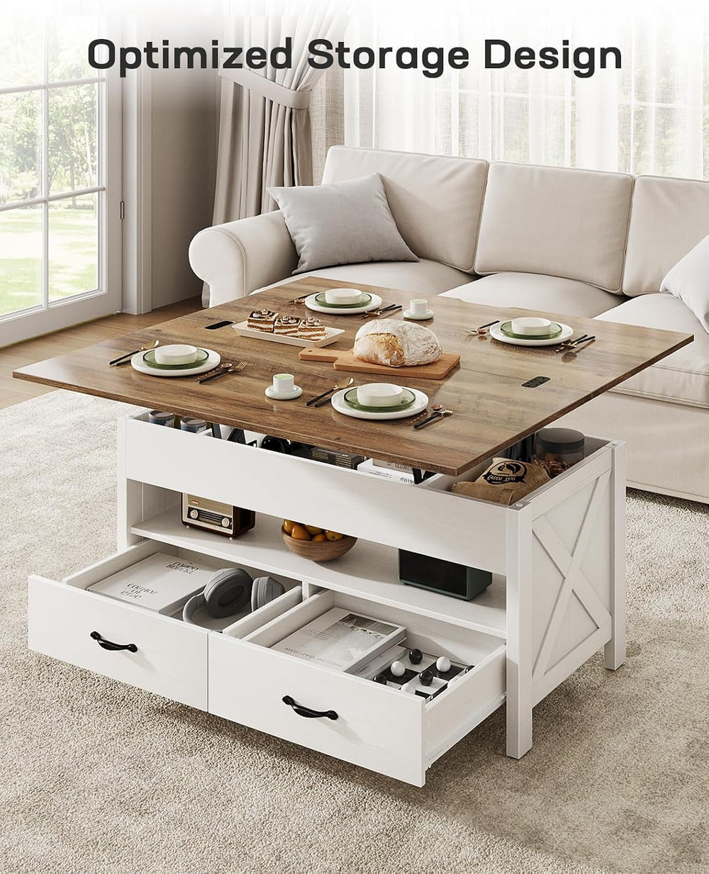 Marsail 40" Lift Top Coffee Table, 4 in 1 Coffee Table with Hidden Compa...