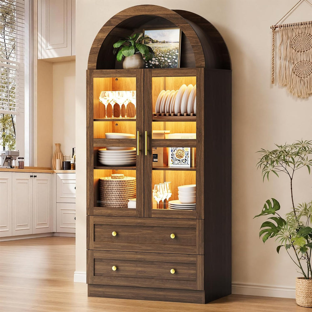 Pamapic Arched Kitchen Pantry Cabinet, 71" Tall Arched Cabinet with LED ...