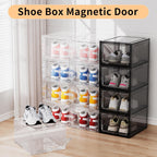 Shoe Storage Boxes Organizers Clear Acrylic Stackable 6 Pack, Shoe Rack & Holder Substitute, Sneaker Containers, Toy Storage Organizer Bins for Entryway, Closet, Under Bed (Black, L)