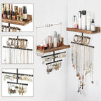 Keebofly Hanging Wall Mounted Jewelry Organizer with Rustic Wood Jewelry Holder Display for Necklaces Bracelet Earrings Ring Set of 2 Carbonized Black,[Patented]