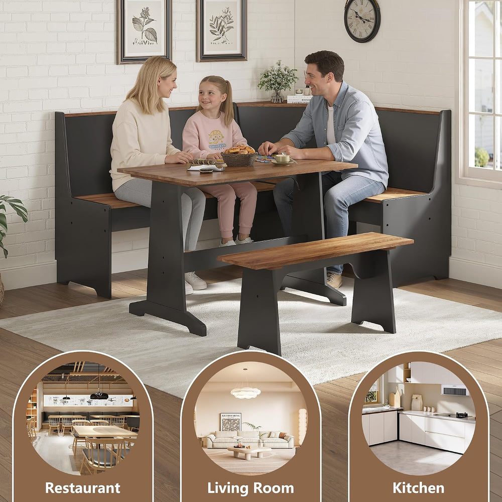 LUXOAK 3-Piece Corner Dining Set with Hidden Storage, Black Oak | Breakfast N...