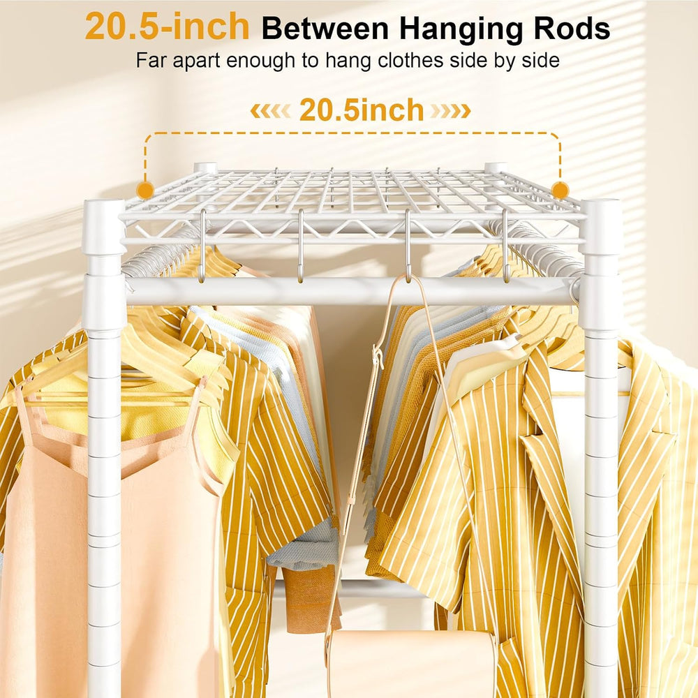 ULIFHOME Rolling Clothes Rack, Clothing Racks for Hanging Clothes, White