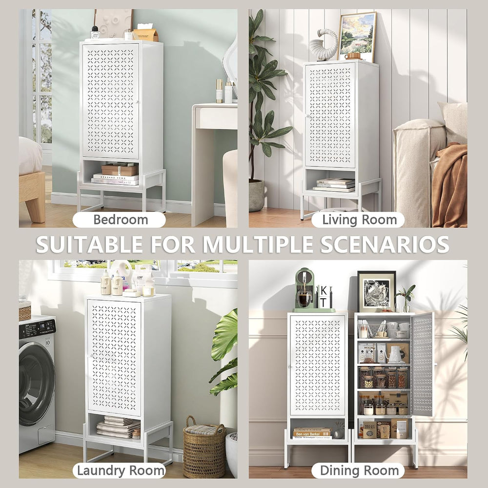 LEYNOT Small Bathroom Storage Cabinet,Metal Pantry Cabinet with Door and Adju...