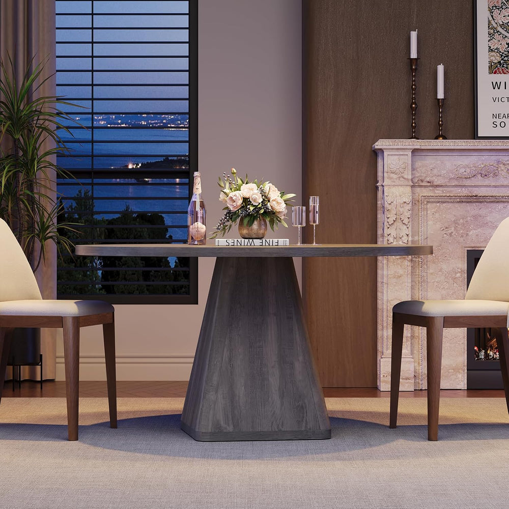 ONBRILL 47 Inch Round Dining Table for 4-6,Square Pedestal Base,Grey | Circle...