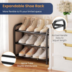 ENJOYBASICS 3 Tier Expandable Shoe Rack for Closet, Free Standing Metal Shoe Shelf Storage Organizer Holder 12 Pairs, Adjustable Width Shoe Rack for Entryway Small Space, Black