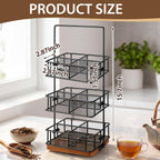 3 Tier Rotating Tea Bag Organizer, Iron and Acacia Wood 360°Spinning Carousel 150 Teabags Holder with Handle for Easy Moving, 12 Compartment Caddy for Pantry Kitchen Office Gift Giving(No Assembly)