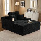 ovios 67'' Chaise Lounge Chair Indoor, Oversized Upholstered Boneless Sofa Bed with Cup Holders, Deep Seat Sleeper Couch, Plush Cloud Sofas Couches for Living Room (Faux Fur, Black)