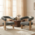 VKNOW Barrel Accent Chairs Set of 2 with Armrests and Rubberwood Legs | Mid Century Modern Upholstered Living Room Chairs with Open Back, Chenille Fabric, for Living Room, Bedroom, Dark Gray