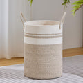 VIPOSCO Large Laundry Hamper, Tall Woven Rope Storage Basket for Blanket, Toys, Dirty Clothes in Living Room, Bathroom, Bedroom - 58L Brown & White