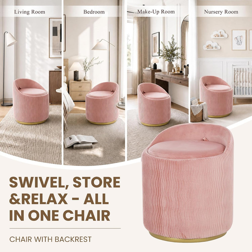 Vanity Chair with Storage Set of 2, 360° Swivel Velvet Makeup Chair with Wave...