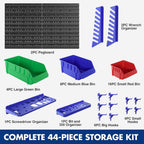 WORKPRO Pegboard Organizer Wall Mounted, 44PC Tool Storage Rack with Bins and Hooks, Peg Board Wall Organizer for Garage Organization, Workshop, Craft Room, Tool Wall Storage System