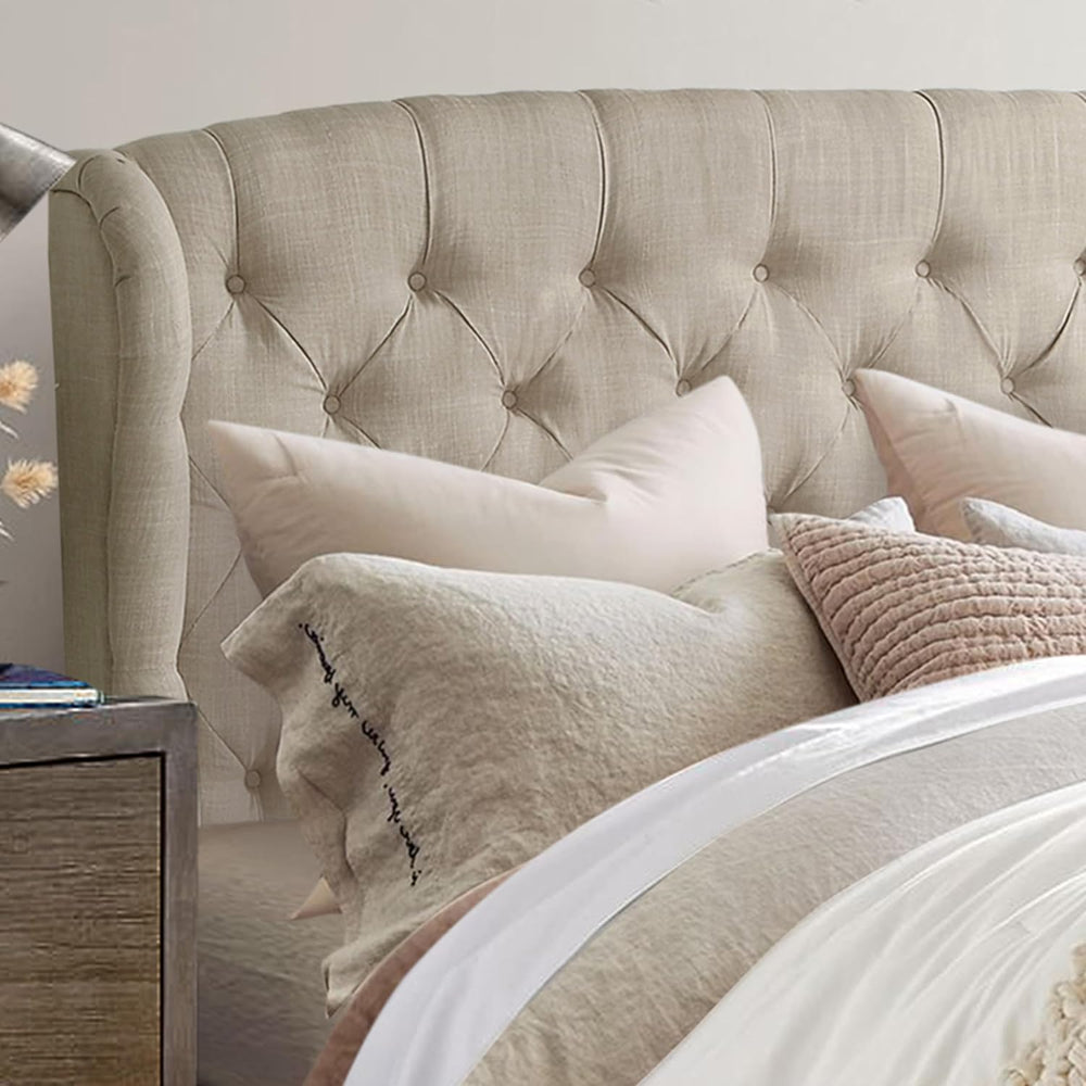 Rosevera Josie Wingback Bed/Tufted Headboard Adjustable Height Bed Frame/Fabr...