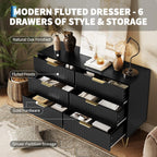 Garvee Fluted Dresser for Bedroom with 6 Drawers,47" Wide Modern Chest of Wooden Bedroom Chest with Metal Handle,Clothes Storage Organizer,Closet Dresser & TV Stand for Living Room,Hallway,6&Black