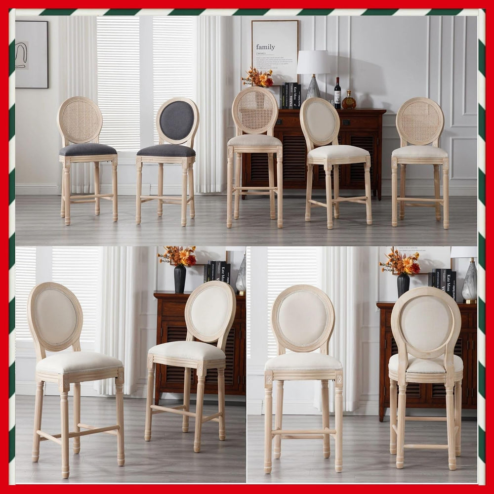 French Country Bar Stools Set of 4, 26" Farmhouse Counter Height Stools