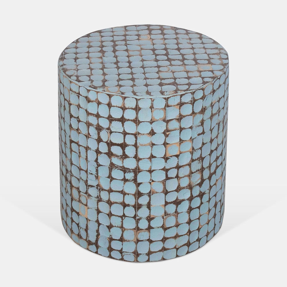 East at Main Boho Side Table Nightstand, Blue Coconut Shell End Table, Handcr...