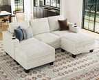 Belffin Small Corner Modular Sectional Couches for Living Room U Shaped Couch with Cup Holder White Couch