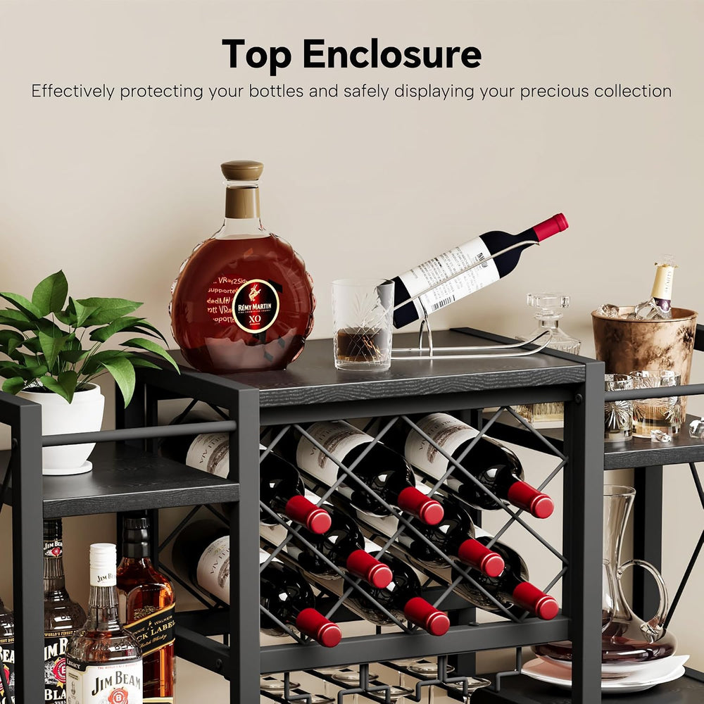 Wall Mounted Wine Rack with Glass Holder, Wood-Metal Retro Bar Shelf, Wine Bo...