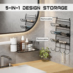Wall-Mounted Hair Dryer Holder Styling Tool Organizer 4-Shelf Storage Wire Basket with Hook Heat Safe Rack for Hair-Straighteners,Curling Wands,Flat Iron,Perfume,Cabinet Door Bathroom Kitchen