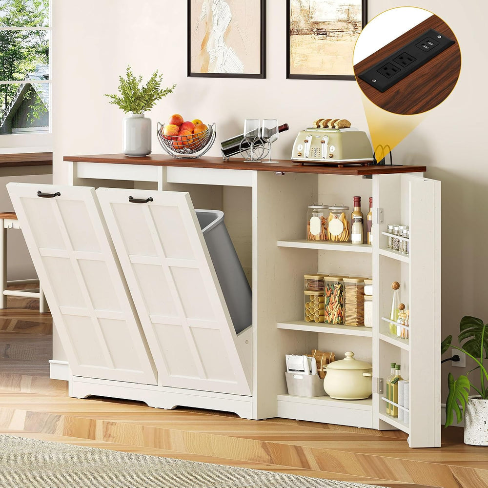 DWVO Rustic Kitchen Island with Power Strip | Farmhouse Kitchen Storage Islan...