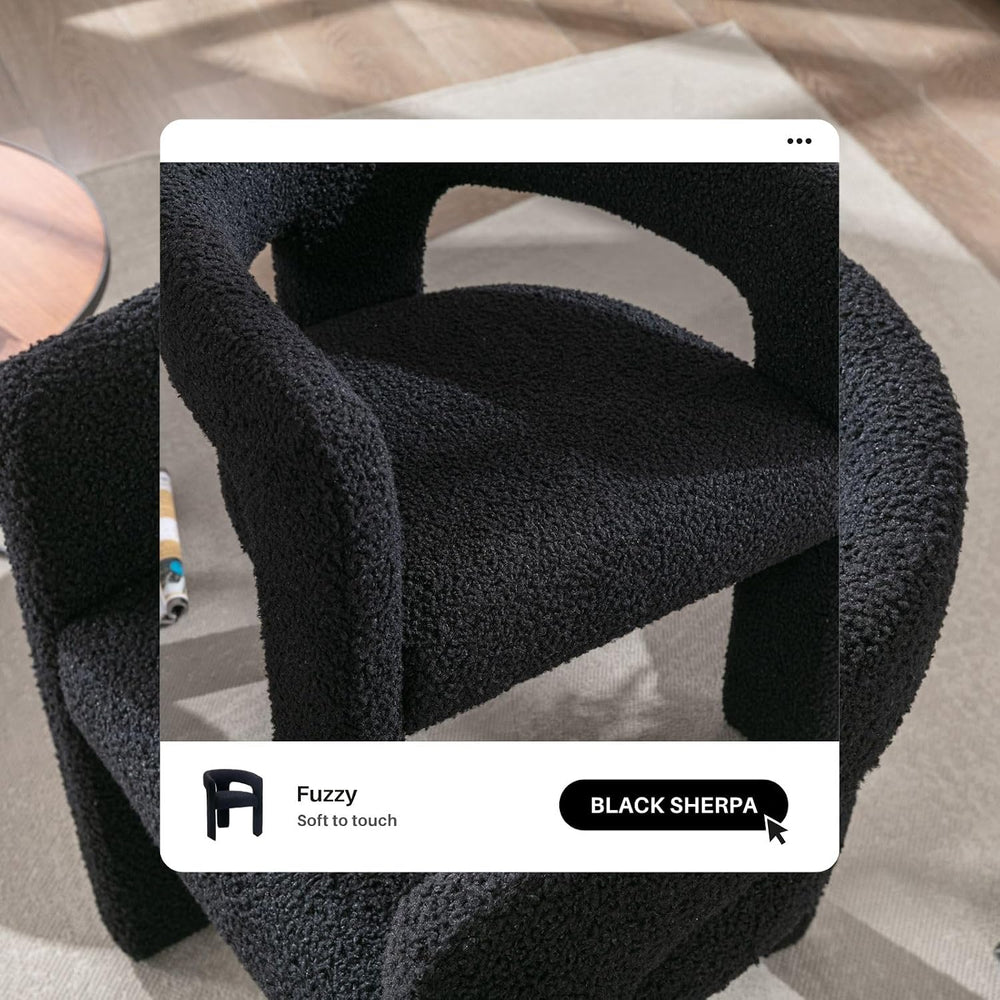 Black Sherpa Dining Chairs Set of 2, Modern Barrel Dining Room Chairs Upholst...